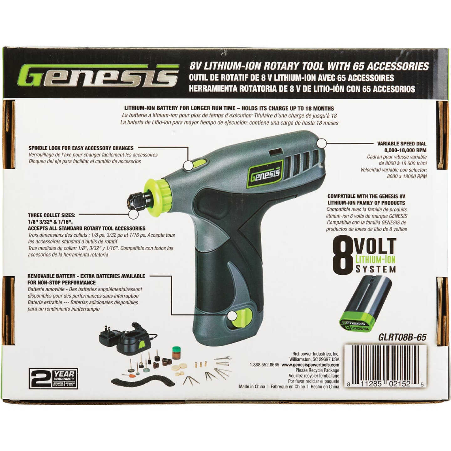 Genesis 8 Volt Lithium-Ion Variable Speed Cordless Rotary Tool Kit with 65  Accessories - Kibler Lumber